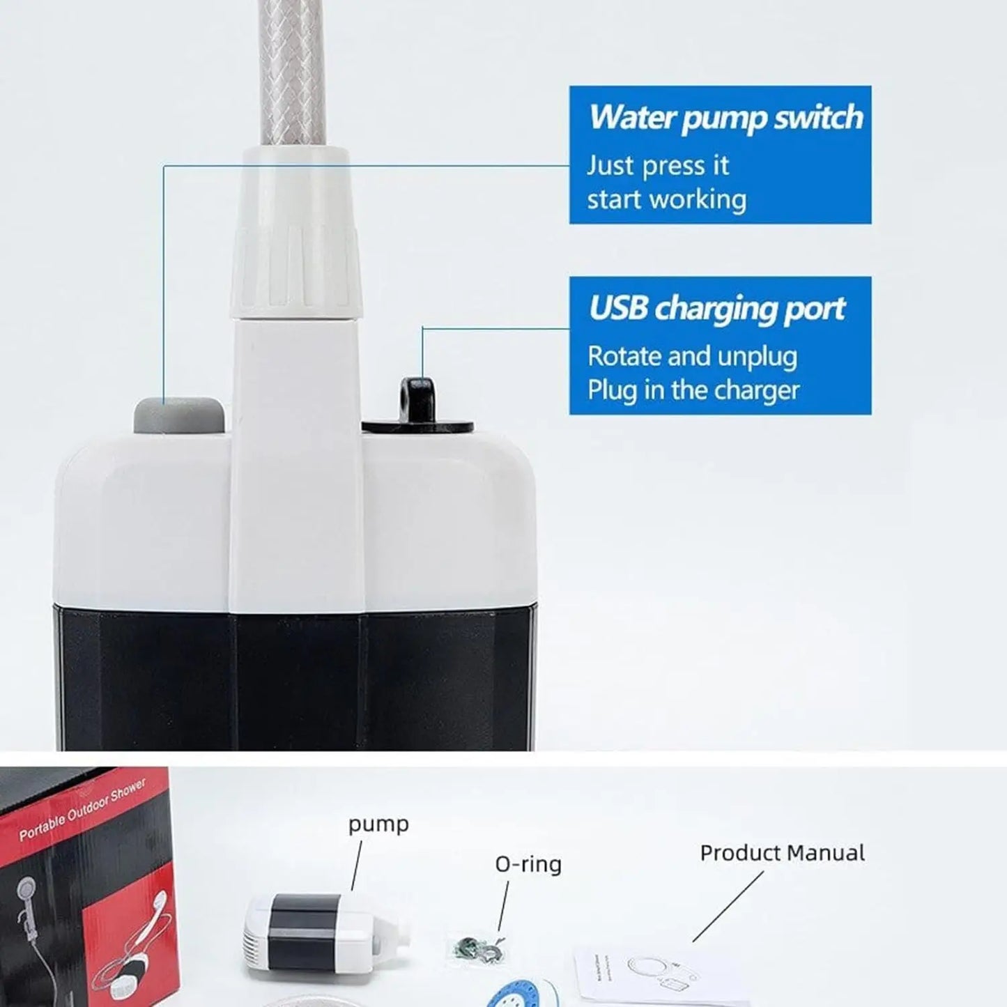 Doccia Portatile Ricaricabile 5V – Ideale per Campeggio, Spiaggia, Animali e Outdoor