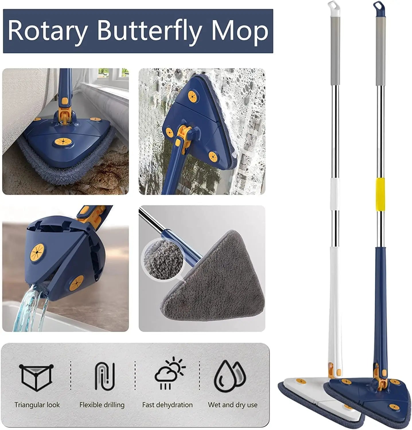 Untior – Mop Triangolare 360° Rotante con Panni in Microfibra Riutilizzabili