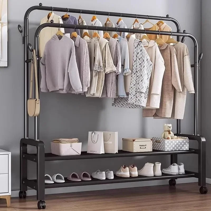 Appendiabiti in Metallo con Doppia Barra e Scaffale Portascarpe – 160x88x40 cm - Milleidee