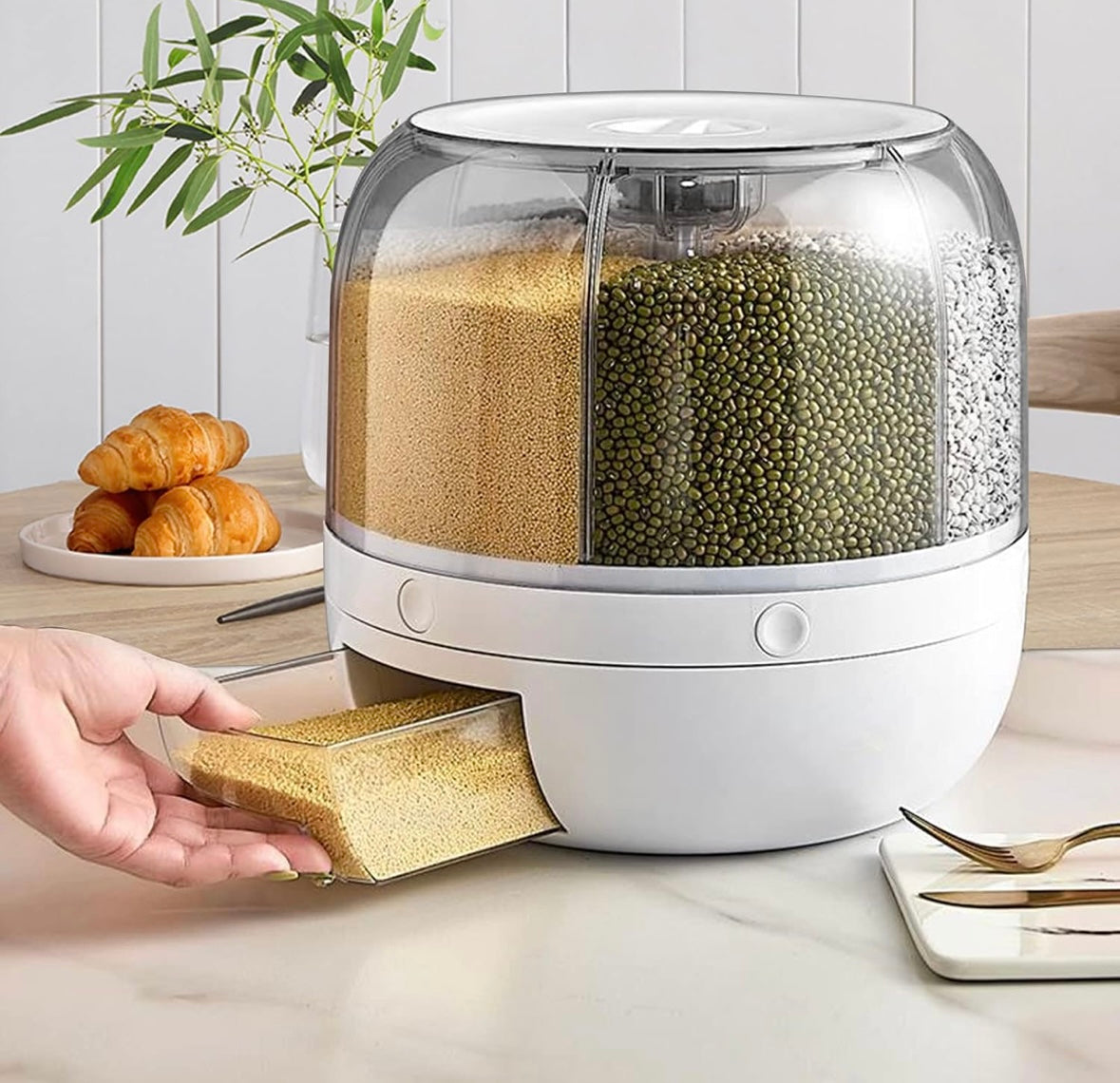 Dispenser Rotante per Cereali e Legumi - 6 Scomparti Ermetici