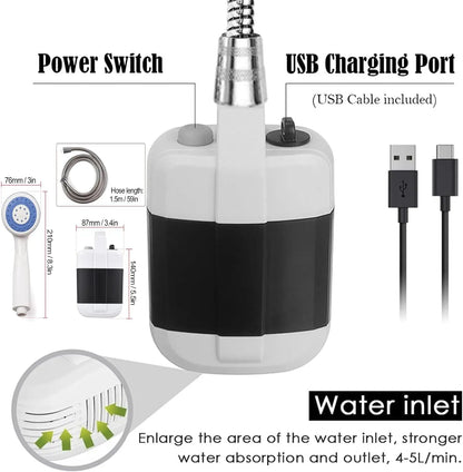 Doccia Portatile Ricaricabile 5V – Ideale per Campeggio, Spiaggia, Animali e Outdoor