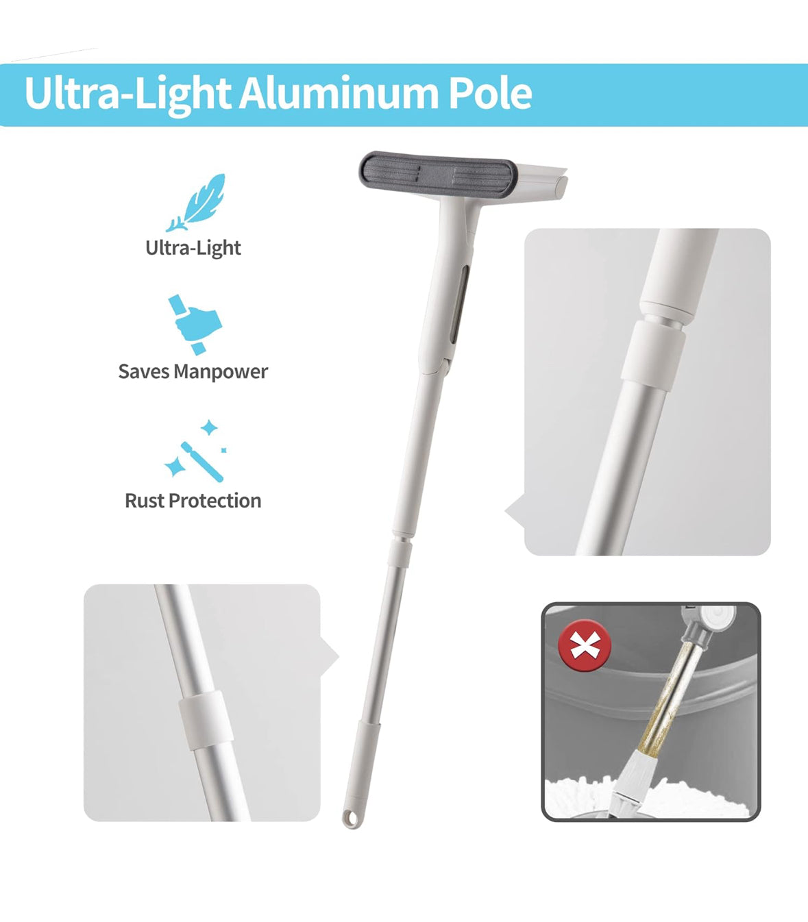 Manico Mop in Alluminio Ultra-Leggero – Antiruggine, Estensibile e Resistente - Milleidee