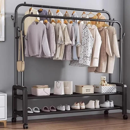 Appendiabiti in Metallo con Doppia Barra e Scaffale Portascarpe – 160x88x40 cm - Milleidee
